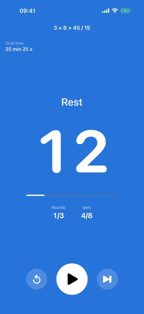 The timer during rest: 12 seconds left