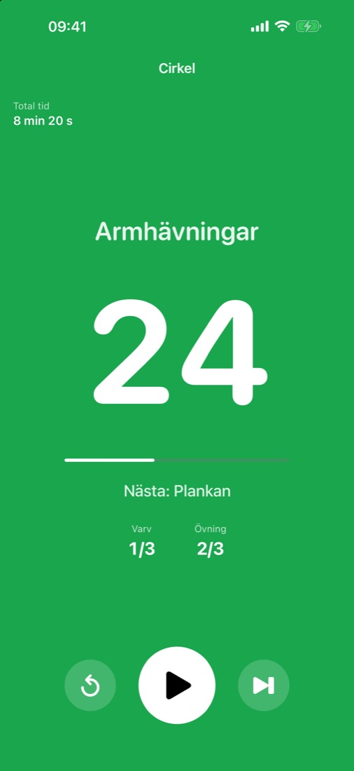 Cirkelpass: Armhävningar, nästa Plankan